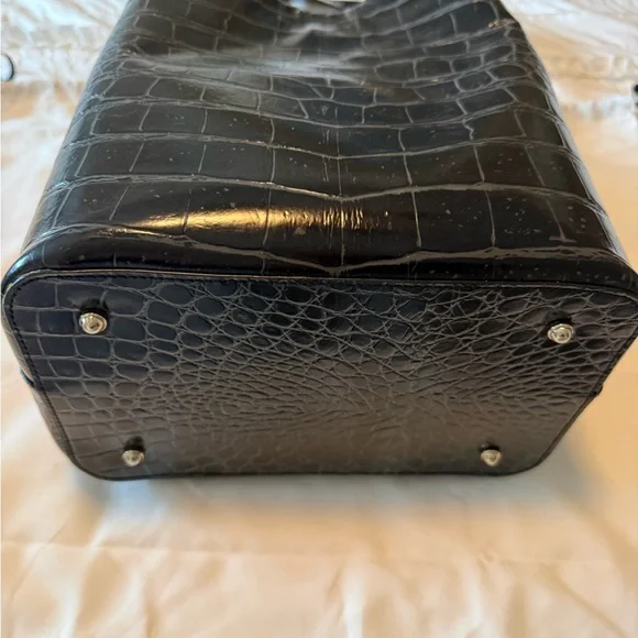 Brahmin Glossy Black Croc Shoulder Bag/Purse, 2 straps, inner pockets - Picture 13 of 14